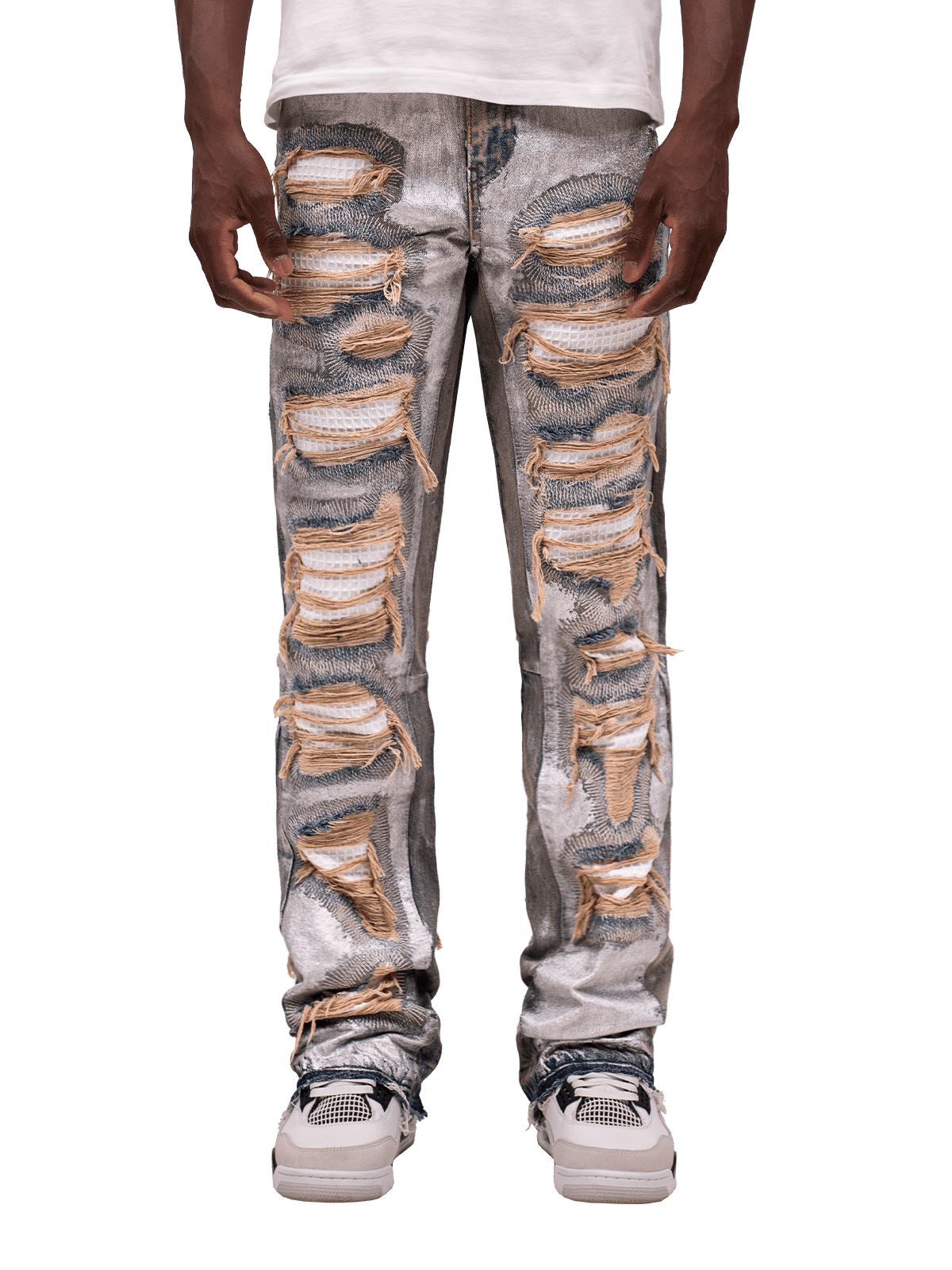 Metallic Flare Denim - Cream Wash