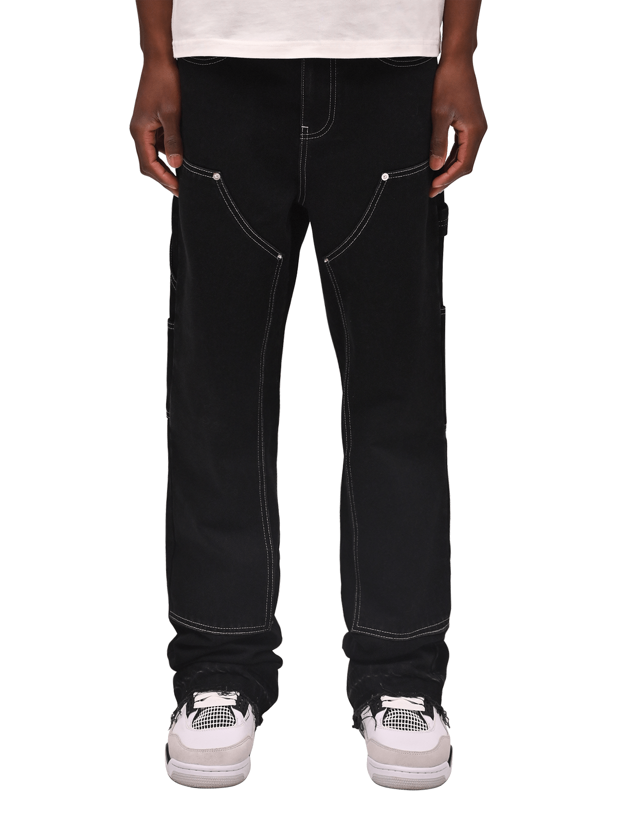 Contrast Stitch Flare Denim - Black