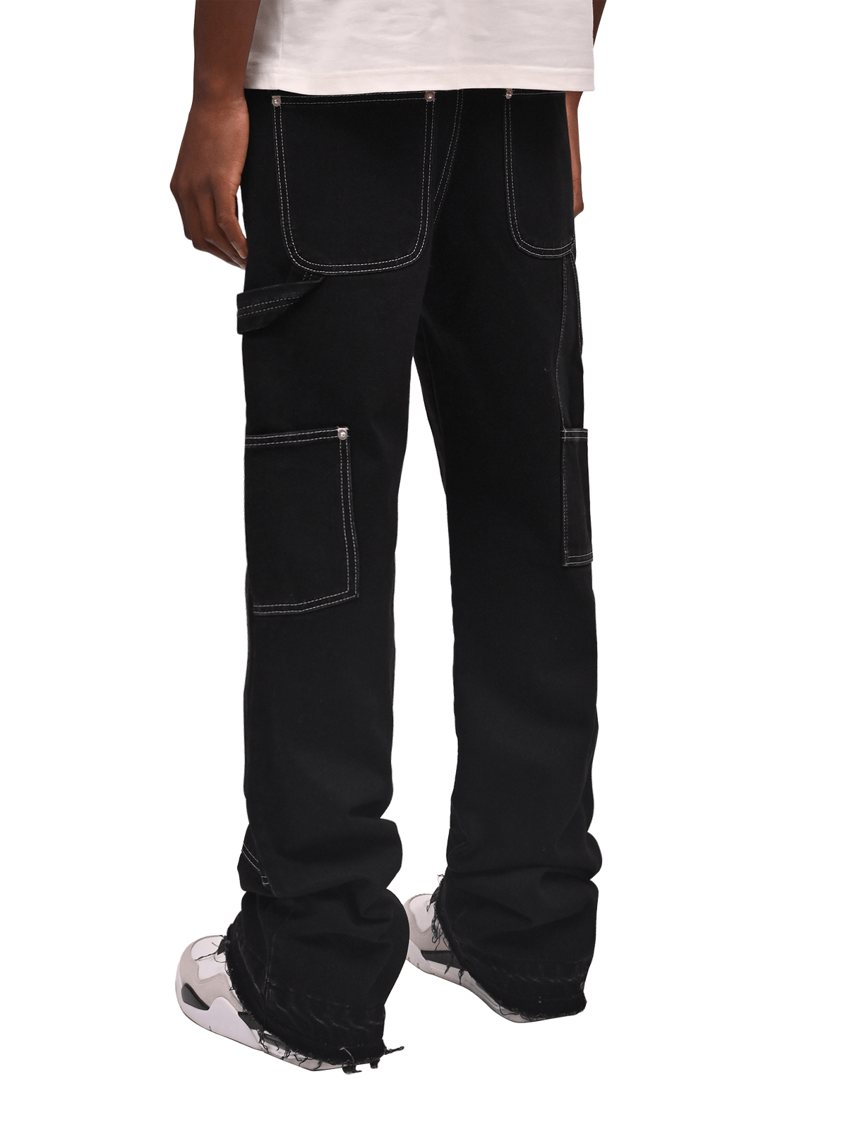 Contrast Stitch Flare Denim - Black