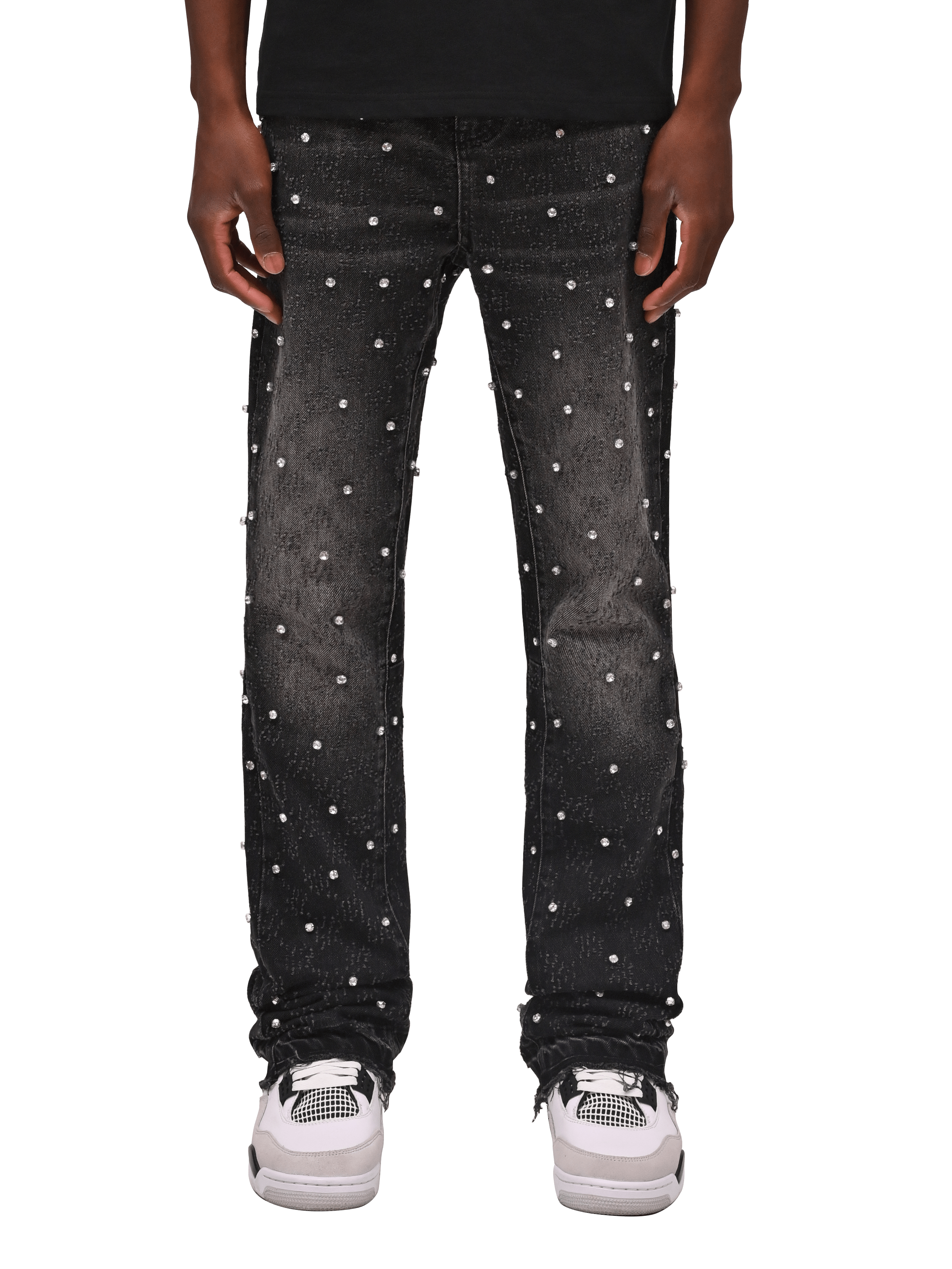 Rhinestone Flare Denim - Black