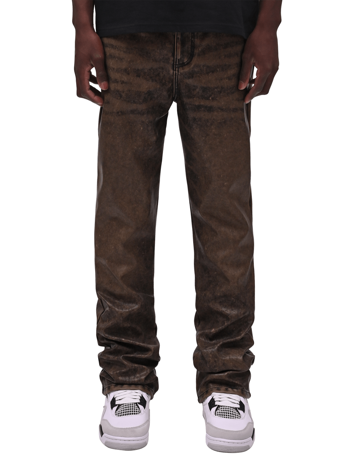 Flare Leather Pants - Acid Wash