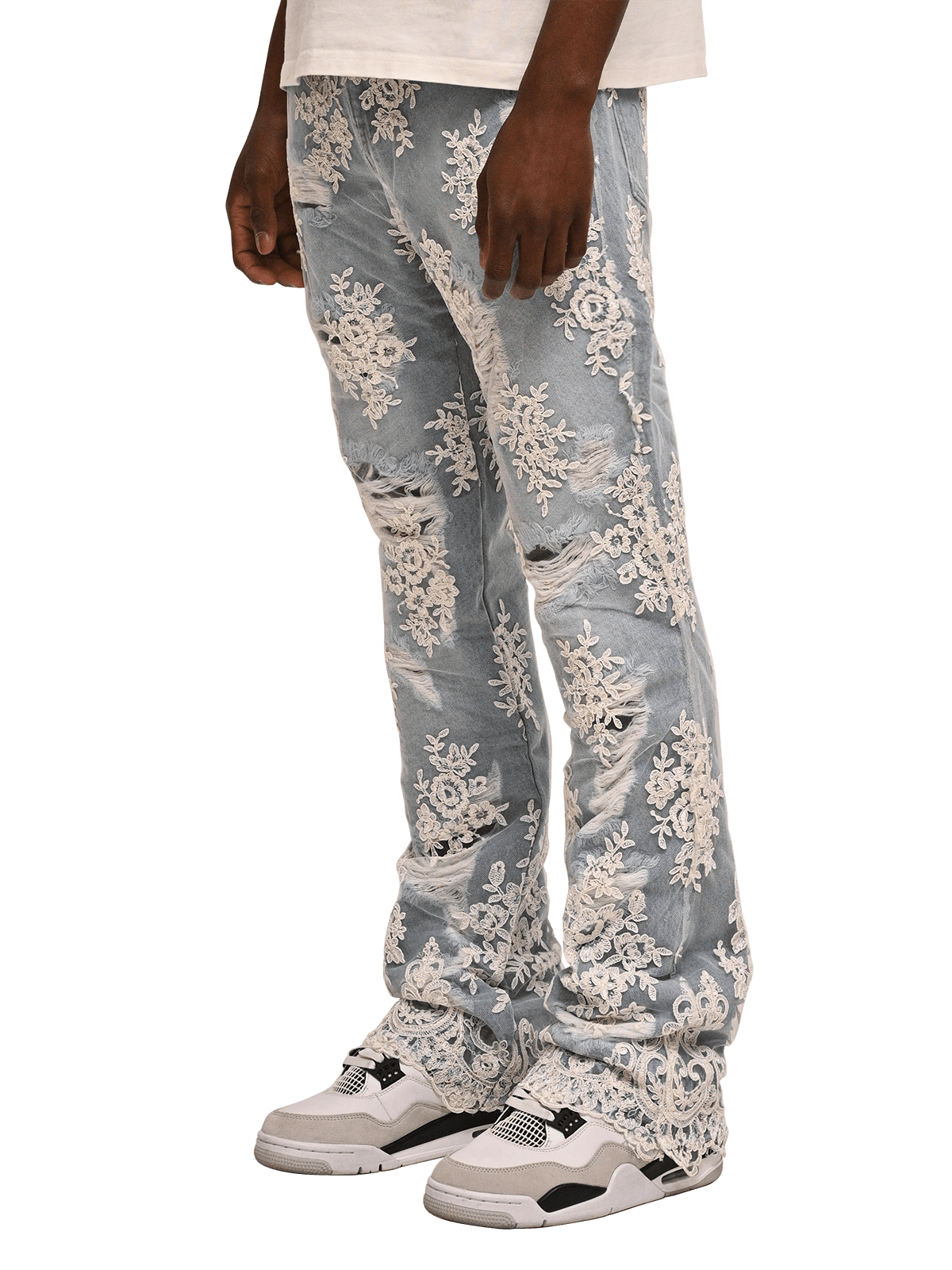 Lace Flare Denim - Light Stone